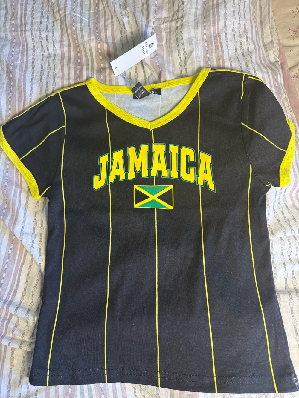 Urban Heritage Black Tee with Yellow Trim and Jamaica Print
